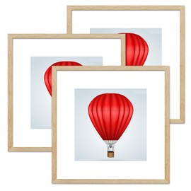 DABLUE 20x20 Frame 3 Pack Square 20 by 20 Picture Frames Display Pictures 16x16 with Mat or 20x20 Without Mat, Oak Wood Beige Photo Frames for Wall