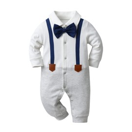 Newborn Infant Baby Boy Gentleman Outfit One Piece Romper Birthday Wedding Party Clothes Grey Newborn