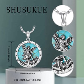 Shusukue Saint Michael/Sebastian/Saint Gabriel/Christoph/Guadalupe/Divina/Benedict/George Necklace, Sterling Silver Archangel Necklace, Religious Pendant, Amulet Jewellery for Christian, Sterling