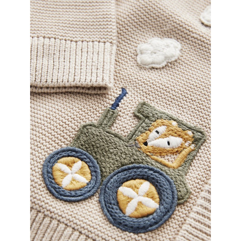 NEXT 100% Cotton Cardigan with Figures, Neutral Train