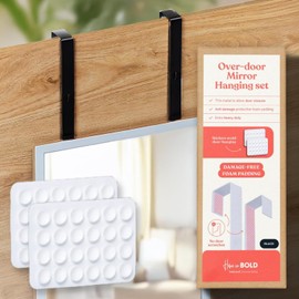 Heavy-Duty 14.5-Inch Adjustable Door Mirror Hanger Set (BLACK) + Anti-Damage Suction Cups – Prevent Damage with Anti-Scratch Lining + Anti-Banging Suction Cup Stickers for Door Protection
