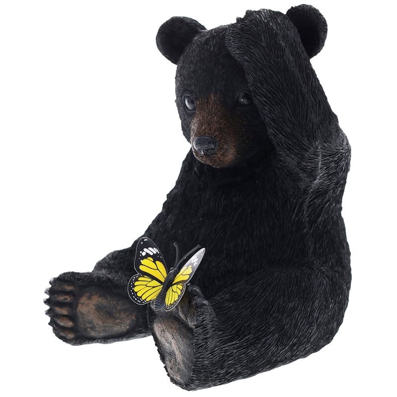 Top Brass Whimsical Sitting Black Bear and Butterfly Figurine -