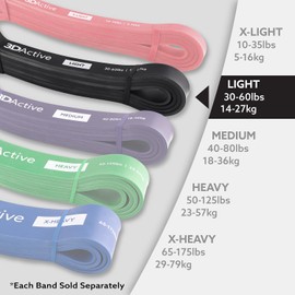 3DActive Pull Up Assist Band - Resistance Band for Strength Training, Powerlifting, Body Stretching, CrossFit. Free Exercise Guide. 30 to 60 lbs - Black Band