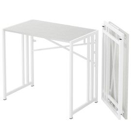 Lutown-Teen Small Folding Desk 35 inch, No Assembly Required Narrow Office Desk, Writing Gaming Computer Camping Table, White