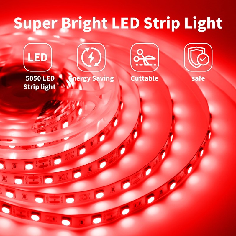 iNextStation 12V LED Strip Light Red, 16.4ft/5M SMD5050 LED Strip