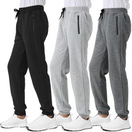 Kids Boys Sweatpants Pants Fleece 3 Pack Athletic Joggers Sweat Pant with Zipper Pocket Fall Winter Clothes Outfits Black/Grey/Dark Grey Size 18-20
