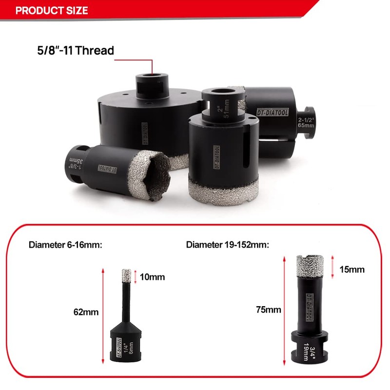 DT-DIATOOL Diamond Core Drill Bits Set Tile Hole Saw for