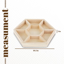 Wooden Tray with 7 Sections – 2 Pack Hexagon Tray Chip and Dip Platter – Divided Serving Tray for Appetizers & Snacks – Veggie Platter - Food Trays for Party Montessori Wooden Trays - 10.5”x10.5"x1"