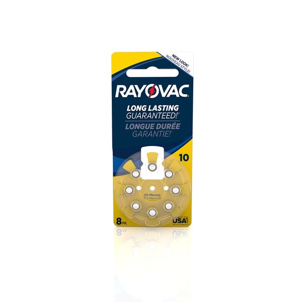 Rayovac Mercury Free Hearing Aid Batteries, Size 10, (L10ZA-8ZM), 8-Pack