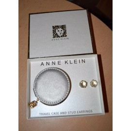 ANNE KLEIN Rose Gold Faceted Yellow Stud EARRINGS & Travel Case Gift Box Set NEW