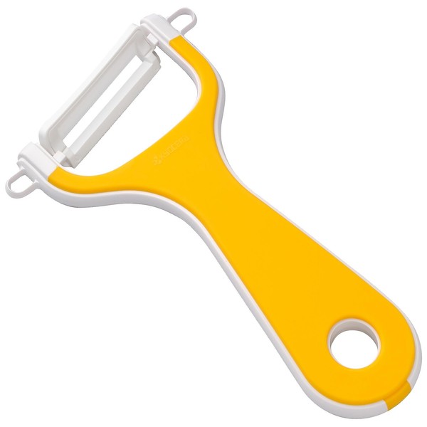 Kyocera CP-NA10X-YL Vegetable Peeler, Rustproof, Ceramic, Can Be Disinfected or Bleached, Angled Blade, Rubber Handle, Color: Yellow, Made in Japan