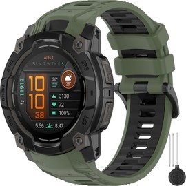 Miimall Silicone Band for Garmin Instinct 3 50mm, Sweatproof, Lightweight, 26mm Adjustable Watch Bracelet Replacement Sport Strap for Garmin Instinct 3 SOLAR/AMOLED for Men Women, Green-Black