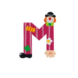 TRUBS Sevi 81749 Wooden Letter M Approx. 10 cm, Door Letter for Children's Room, ABC Wooden Educational Toy for Children from 3 Years, Letter Clowns Purple/Green, 10 x 7.5 cm