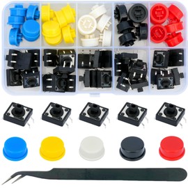MTDELE 30 Pcs 4 Pin 12x12x7.3mm Micro Momentary Tact Tactile Push Button Switch Kit with Cap Compatible with Arduino