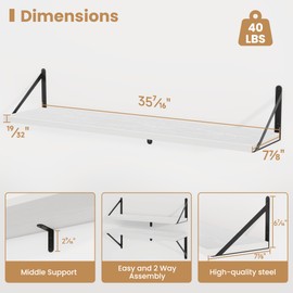 36 Inch White Floating Bookshelves Set of 3,8 inch Deep Heavy Duty Wall Mounted Bookshelves,Wall Bookshelf for Living Room,Bedroom,Kitchen,Laundry Room Storage & Decor