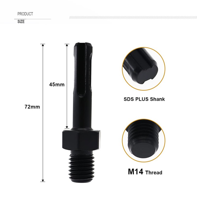 SHDIATOOL Adapter M14 Male Thread to SDS Plus Connection Converter