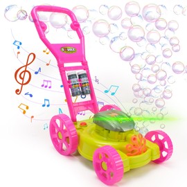 Bubble Lawn Mower for Toddlers with Lights & Music | Automatic Bubble Machine for Kids | Perfect Outdoor Bubble Maker Blower Toy for Ages 3-6 Years Old Girls (Pink)