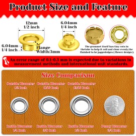 803Pcs Grommet Eyelet Pliers Kit, 1/4 Inch Grommet Tool Kit with 800 Metal Eyelets, Grommet Hand Press kit for Leather Crafts(Inside Dia: 6.4mm/Outer Dia: 12mm (A.I.S.)/Flange Width: ~3mm)