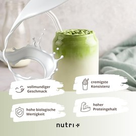Nutri + Veganes Proteinpulver Matcha Latte 1 kg - 76% Eiwei√ü - 3k Eiwei√üpulver Tee Geschmack - Protein Pulver Vegan 1000 g ohne Milch & Laktose