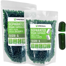 XPRS Nutra Vegan Size 1 Separated Capsules - 1000 Count Premium Empty Capsules Separated in Bags - Pills 1 for DIY Supplement Filling (Forest Green)