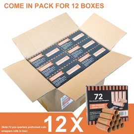 L LIKED 864 PCS Quarters Preformed Coin Roll Wrappers-Quarters (72 PCS x 12 Boxes)