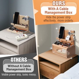 Beechwood Nightstand Organizer with Cable Management Box - Phone Docking Station Gifts for Father's Day Men Him Men Boyfriend Husband Birthday Anniversary, Light Yellow