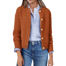 Zeagoo Women's 2025 Cardigan Sweaters Button Down Crew Neck Open Front Long Sleeve Knit Cropped Jackets Caramel