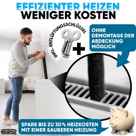 BRUSHYZ® Heizungsbürste lang 115cm [Note 1,2] inkl. Entlüftungsschlüssel I Heizkörperbürste für Heizung reinigen & Heizkosten sparen I Radiator Cleaning Brush I Flexible Heizkörper Reinigungsbürste