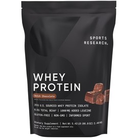 Sports Research Whey Protein - Sports Nutrition Whey Isolate Protein Powder for Lean Muscle Building & Workout Recovery - 5 lb Bag Bulk Protein Powder 25g per Serving - Dutch Chocolate, 56 Servings