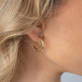 MATERIA by Matthias Wagner Double Hoop Earrings Silver 925 Women's Rhodium-Plated Gold-Plated, Silver