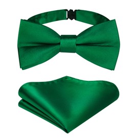 Enlision Boys Bow Tie Green Pre Tied Emerald Silk Toddler Bow Ties & Pocket Square Set Forest Green Bowties Clip on Bowtie Hankerchief Wedding