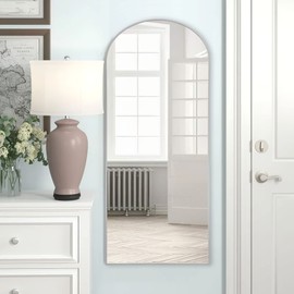 NeuType Arched Full Length Mirror, Large Arched Wall Mirror Floor Mirror with Stand, Full Body Dressing Mirrors Standing Hanging or Leaning Against Wall, Aluminum Alloy Thin Frame 65"x22", Silver