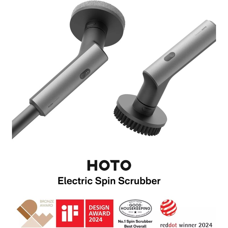Hoto Electric Cordless Spin Scrubber 51" Extendable Handle IPX7 Waterproof