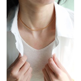 LEGITTA Women's 3 mm Round Bead Minimalist Necklace 18 K Gold-Plated Filigree Classic Basic Beaded Chain Titanium Steel, Titanium steel