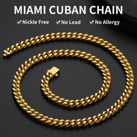 Mens Gold Cuban Link Chain, Miami Cuban Chain Necklace for Men, 7mm Wide Hip Hop Mens Jewelry, 20"