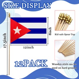 WEITBF 12Pcs 8×12 Inch Cuba Flags Small Cuban Flags on Stick Mini Handheld Flag Outdoor Decorations
