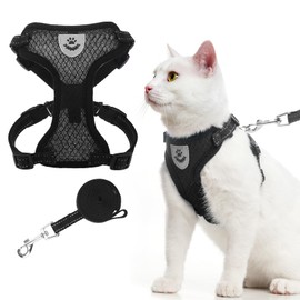 EXPAWLORER Cat Harness and Leash Set - Adjustable Escape Proof, Soft Reflective Vest Harness for Outdoor Walking, Breathable Lightweight Jacket for Small Medium Cats, Black M