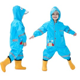 Baogaier Raincoat Breathable Waterproof Children's Girls Boys Hood Lightweight Rain Suit One Piece Outdoor Rain Poncho with Transparent Hat Brim Widening Overall Rain Jacket 1-8 Years, blue owl