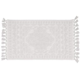 French Connection – Nellore Bath Mat | Woven and Beaded Bathroom Rug | 100% Cotton | Premium Bathroom Décor | Machine Washable | Measures 20" x 34" | White