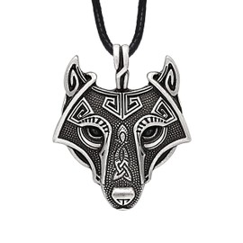 HAQUIL Wolf Necklace, Viking Wolf Head Pendant, Faux Leather Cord, Viking Jewelry Gift for Men and Women