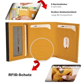 Marc Peter® Chicago Leather Push Air Slim Wallet, Airtag Wallet with Coin Compartment, RFID Protection, Small Mini Wallet, Leather, yellow, Classic