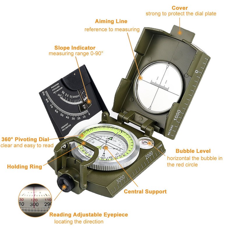 Compass Multifunctional Accurate Waterproof Hand Held Metal Compass for Hiking
