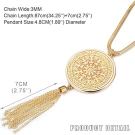 Finrezio 3Pcs Long Pendant Necklaces Woman Knot Disk Circle Tassel Sweater Necklaces Set Gold C