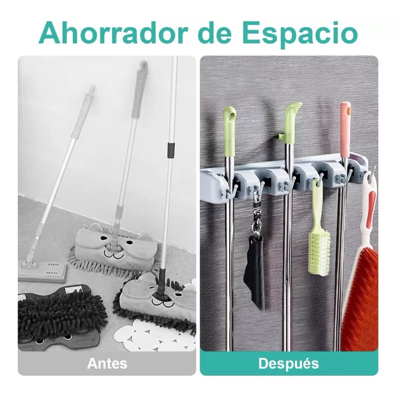 MARZSEFLO Porta Escobas Organizador De Escobas 5 Espacios Y 6