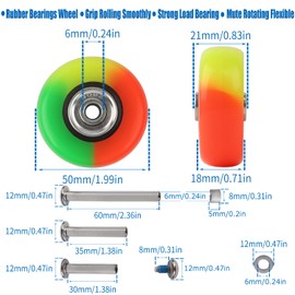 FSATNDE Luggage Suitcase Replacement Wheels Set of 4 PU Bearing Wheels-Install Width 0.8in/21mm with 3 Size Axles and Hacksaw for Trolley Bag Drawbar Box Smooth Rolling Repair(50x18mm)