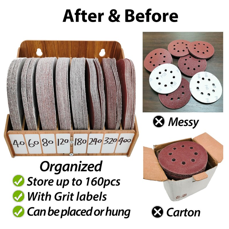 ZYRELYNX 8-Tier Sandpaper Organizer Fit for Sanding Discs 5 Inch,