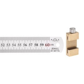 HARFINGTON 2 in 1 Stainless Steel Ruler with Scriber Block 60cm/24" Metric and Inch Metal Ruler with 30mm Length Brass Locating Vernier Slider for Woodworking DIY Measuring, Gold Tone