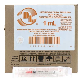 Jeringas Para Insulina 1 Ml Con Aguja 29gx13mm Caja Con 200