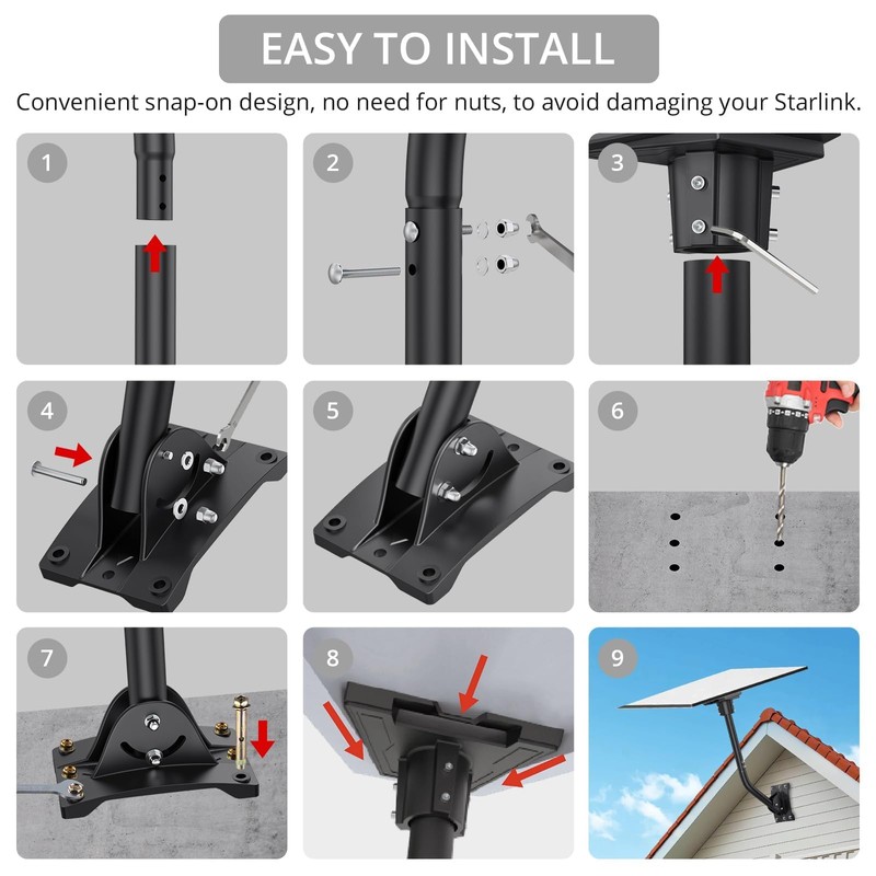 Justech Starlink Gen 3 Mount, 360° Adjustable Aluminum Alloy Starlink