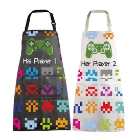 BNQL Gamer Couples Aprons His Player 1 Her Player 2 Couples Matching Aprons Game Lover Gifts for His and Her Cooking Apron